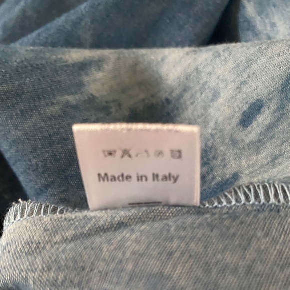 NWT 5RUE denim one shoulder dress w white eyelet ruffle trim Sz Medium MSRP $192 - Picture 12 of 15